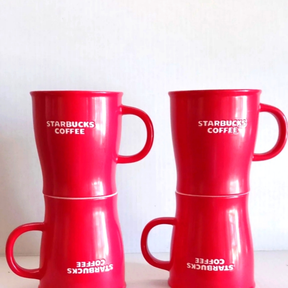 4 Starbucks Red Coffee Mugs